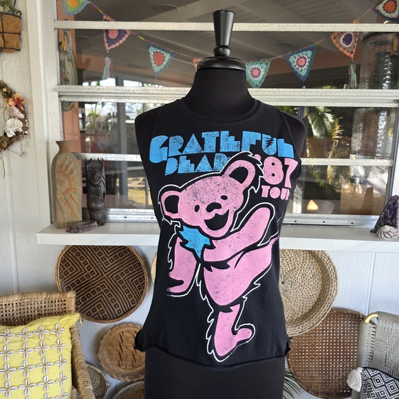 Grateful Dead Custom Cut Cropped Black Tank Top with Pink and Blue Bear M? - Picture 12 of 15